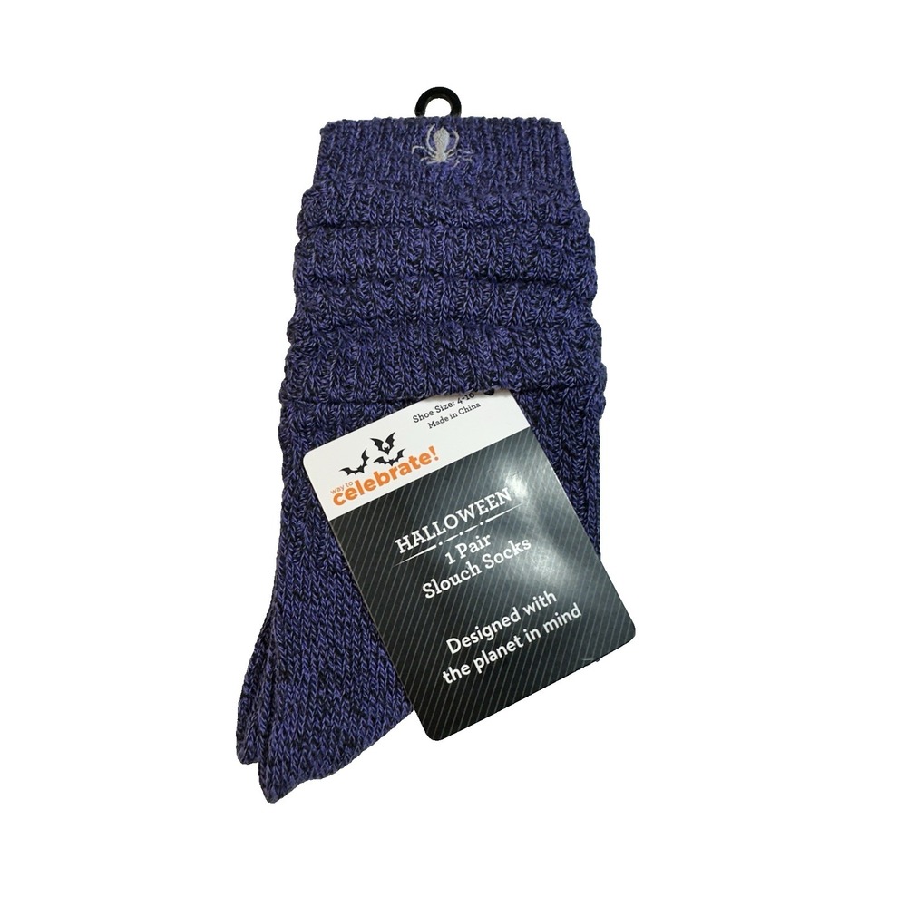 celebrate halloween 1 pair womens slouch socks size 4-10 purple spider